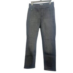 Nine West Heidi Pull-On Straight Leg Jeans Sz 8 Black Stretch Denim Womens 32X29